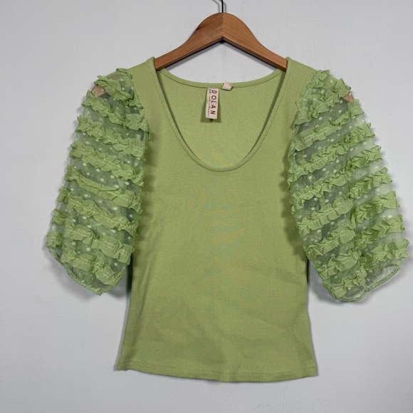 Anthropologie Dolan Light Green Ruffle Sleeve Blouse, Size XS, Great Condition! - Picture 3 of 12